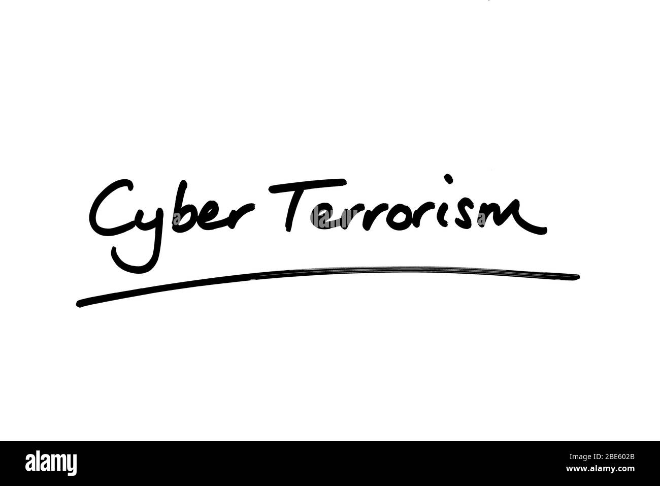 Cyber Terrorismus handschriftlich auf weißem Hintergrund. Stockfoto