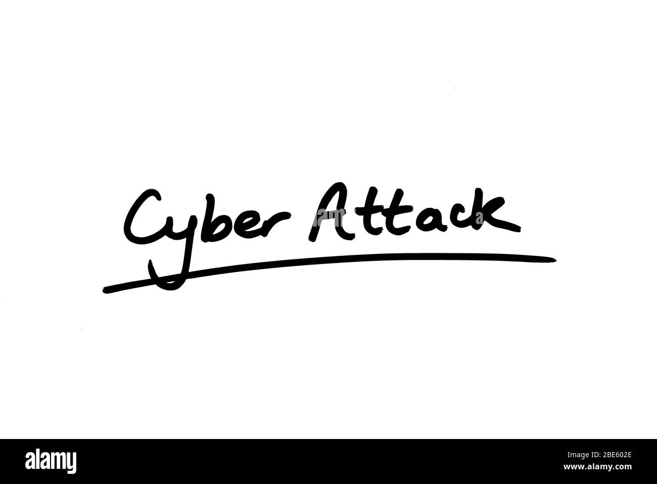 Cyber Attack handschriftlich auf weißem Hintergrund. Stockfoto