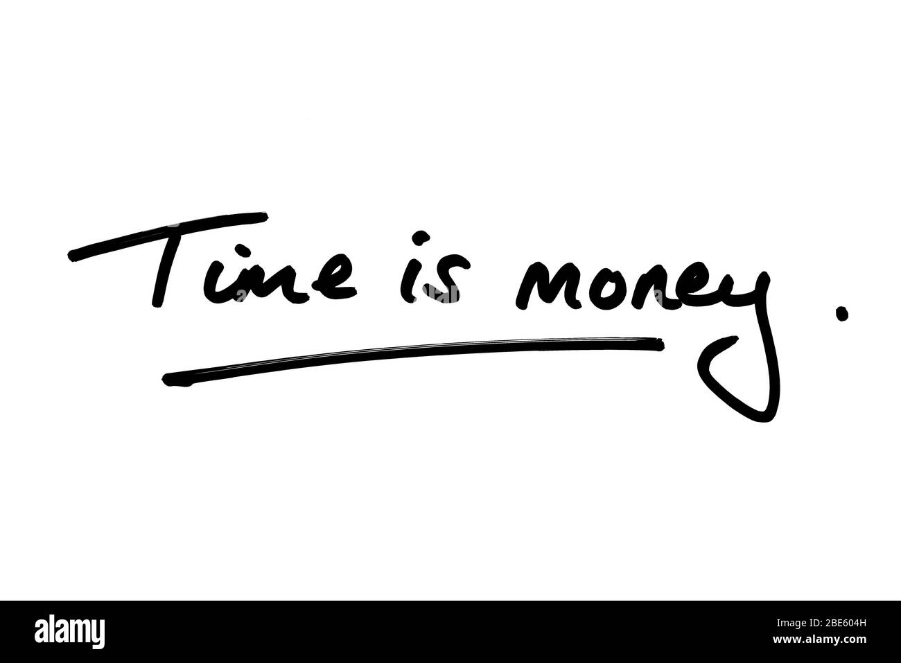Zeit ist Geld handgeschrieben auf weißem Hintergrund. Stockfoto