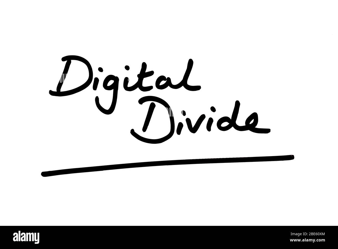 Digitale Teilung handschriftlich auf weißem Hintergrund. Stockfoto