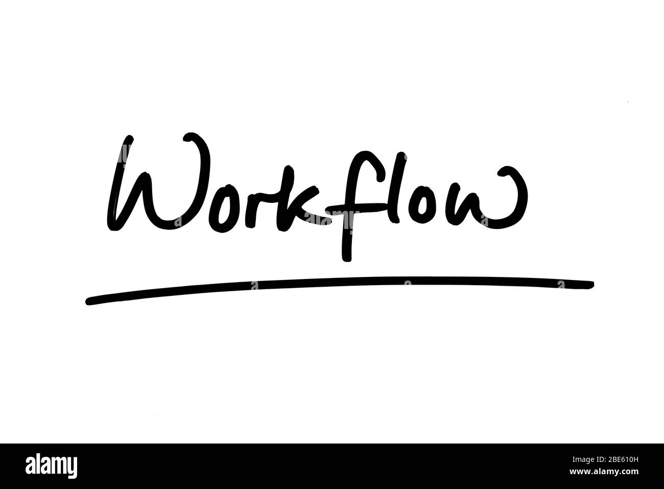 Workflow handschriftlich auf weißem Hintergrund. Stockfoto