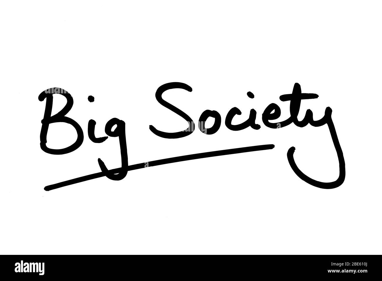 Big Society handschriftlich auf weißem Hintergrund. Stockfoto