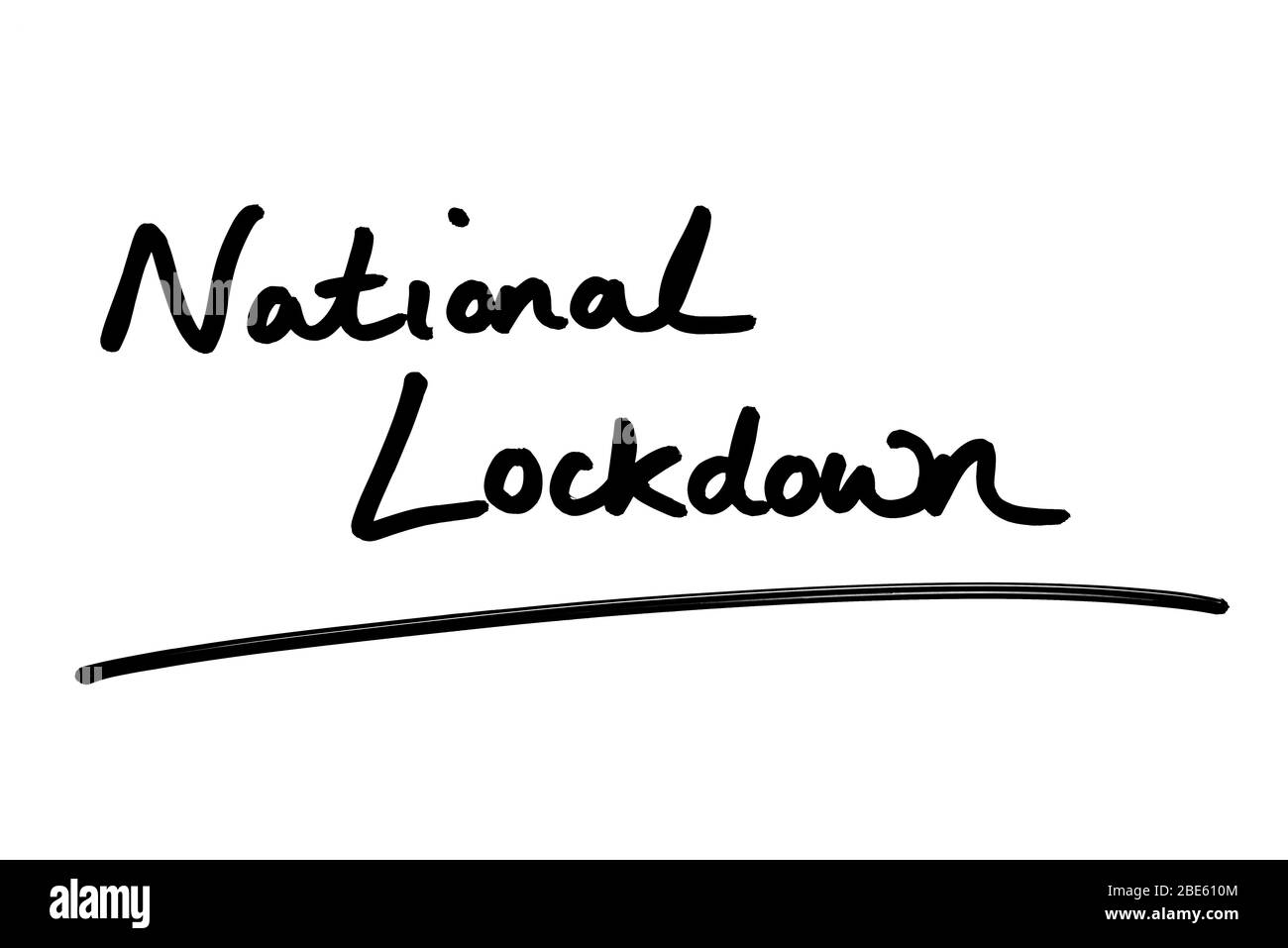 Nationale Lockdown handschriftlich auf weißem Hintergrund. Stockfoto