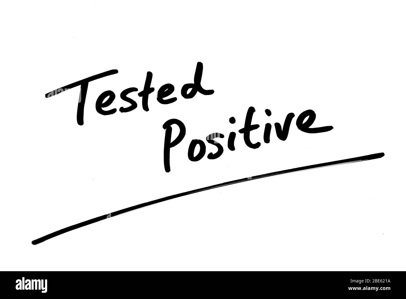 Handschriftlich positiv auf weißem Hintergrund getestet. Stockfoto