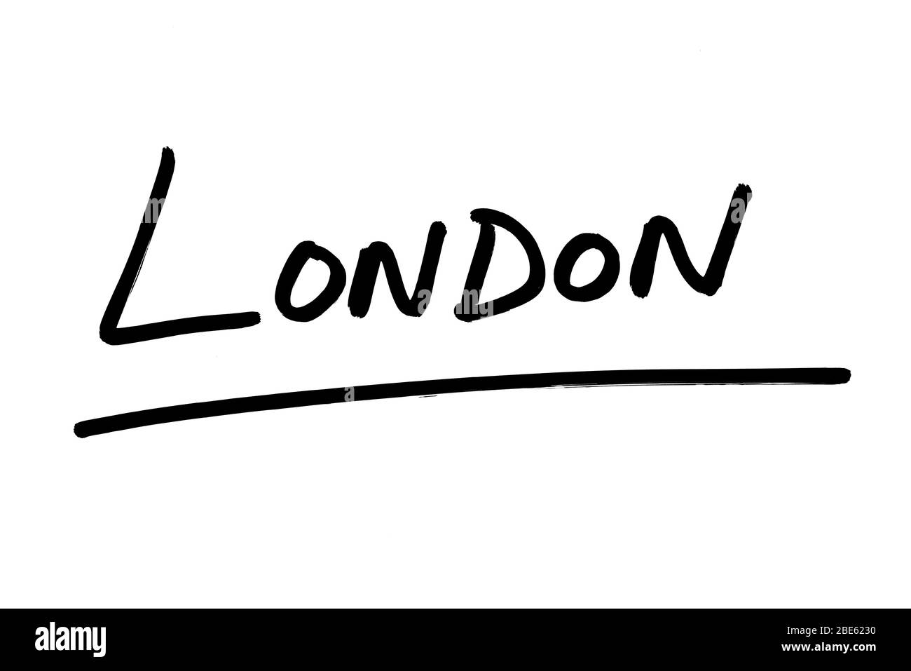 LONDON handschriftlich auf weißem Hintergrund. Stockfoto