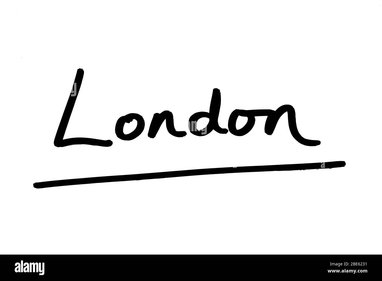 London handschriftlich auf weißem Hintergrund. Stockfoto