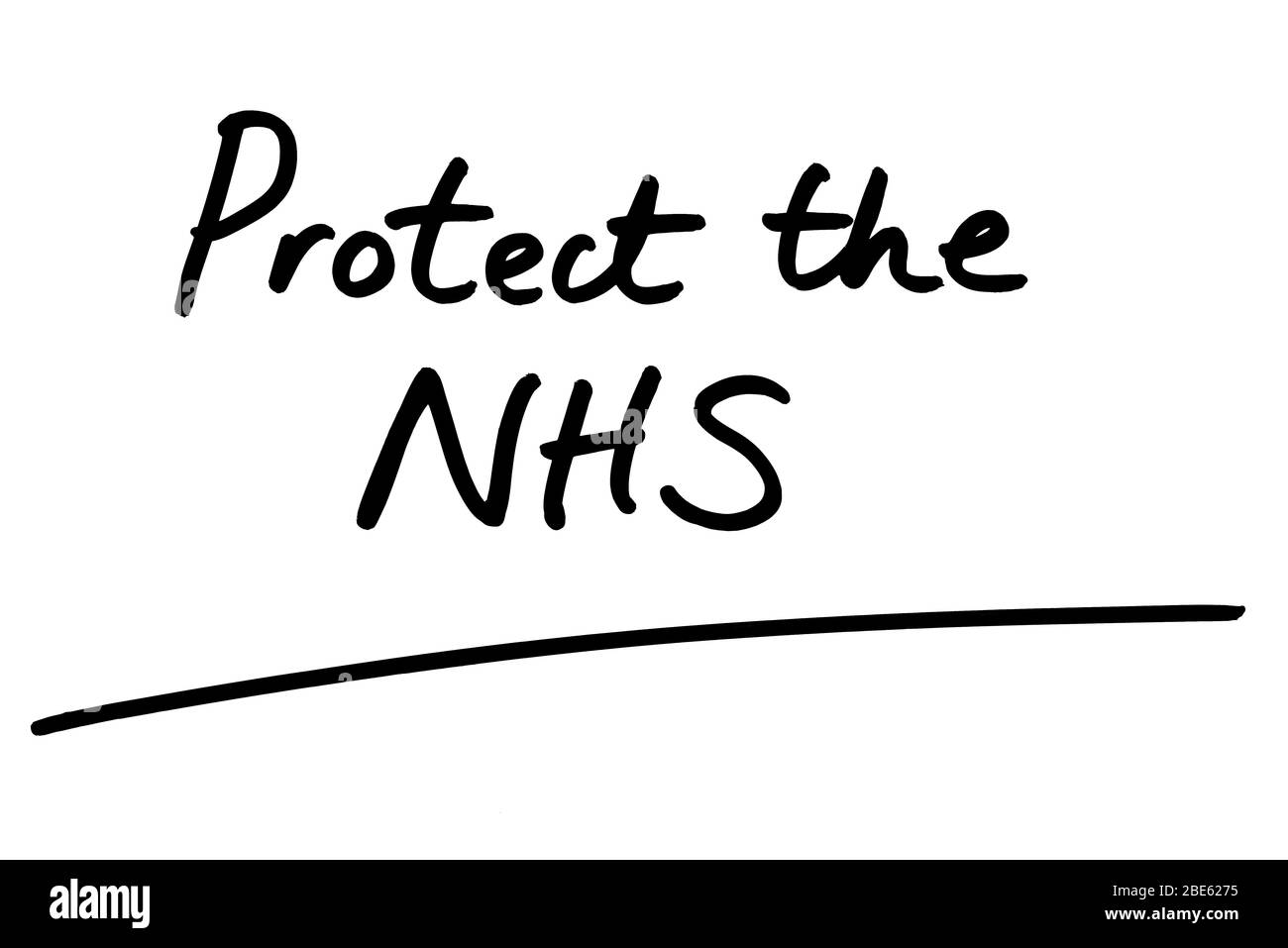 Schützen Sie das NHS handschriftlich auf einem weißen Hintergrund. Stockfoto