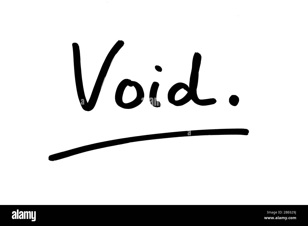 Das Wort Void handgeschrieben auf weißem Hintergrund. Stockfoto