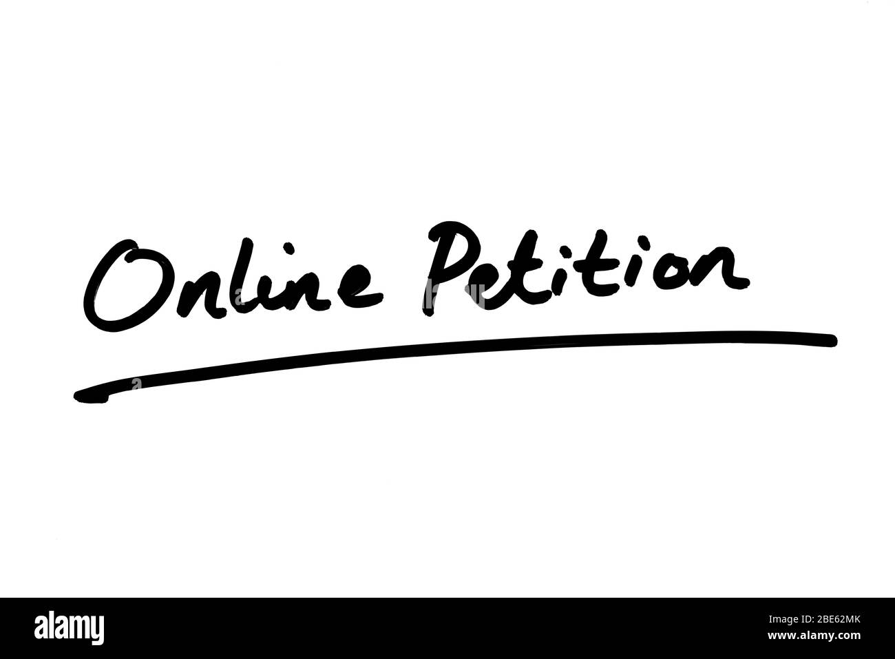 Online-Petition handschriftlich auf weißem Hintergrund. Stockfoto