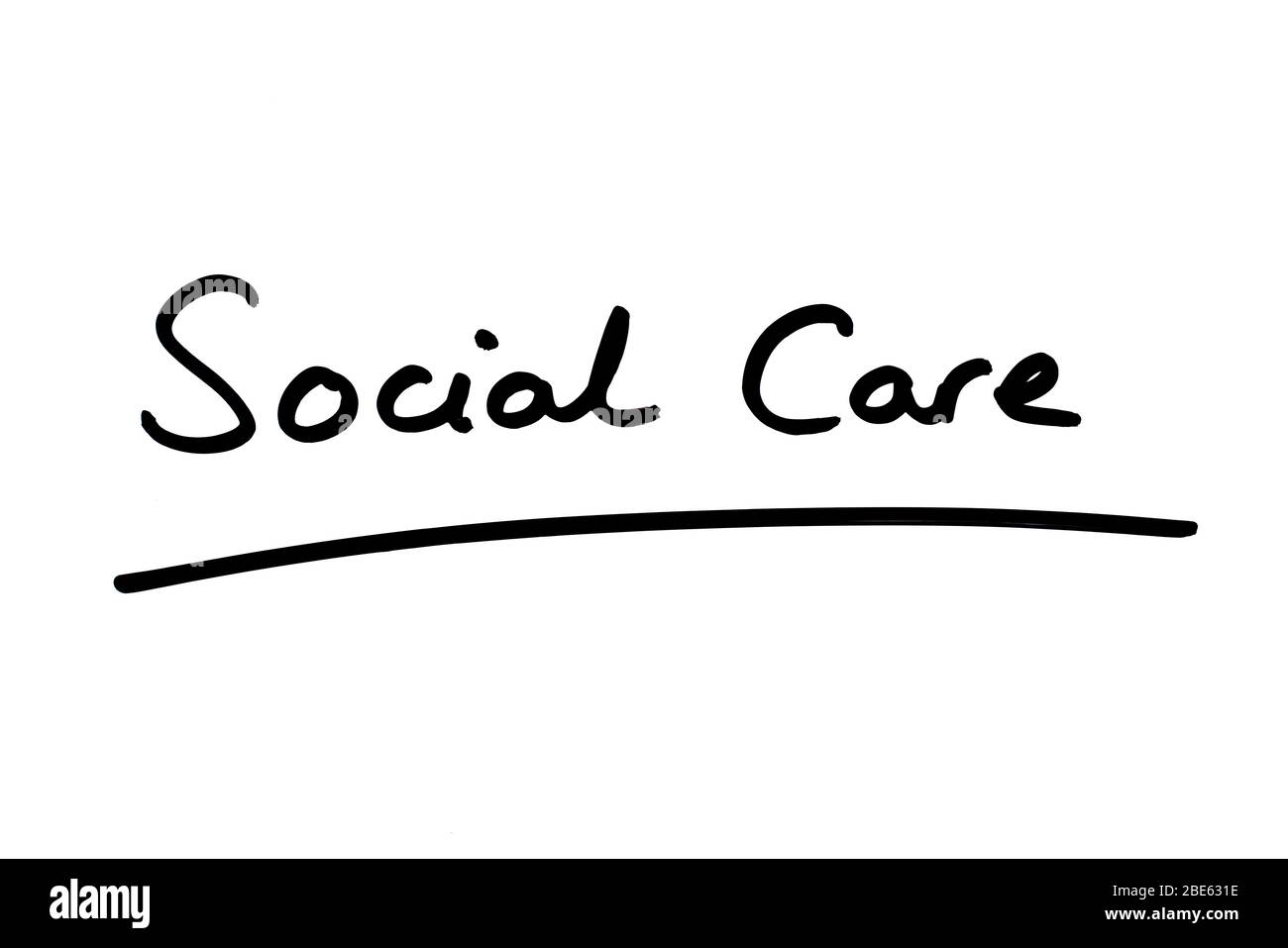 Sozialfürsorge handgeschrieben auf weißem Hintergrund. Stockfoto