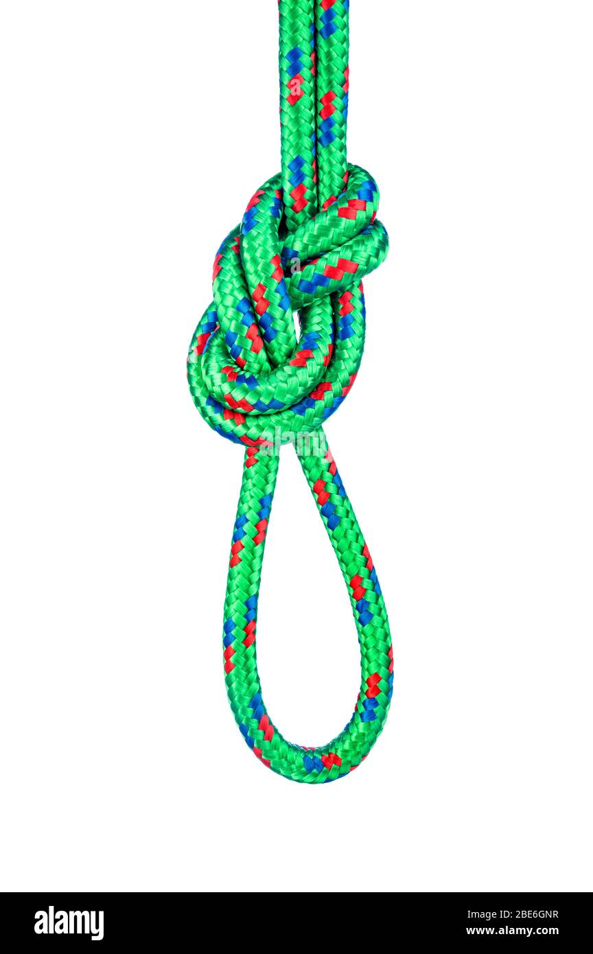Ein Doppelseilfigur acht Knoten, auch Flämische Biegung genannt, wird häufig im Bergsteigen verwendet, weil es stark, sicher und leicht zu inspizieren ist Stockfoto