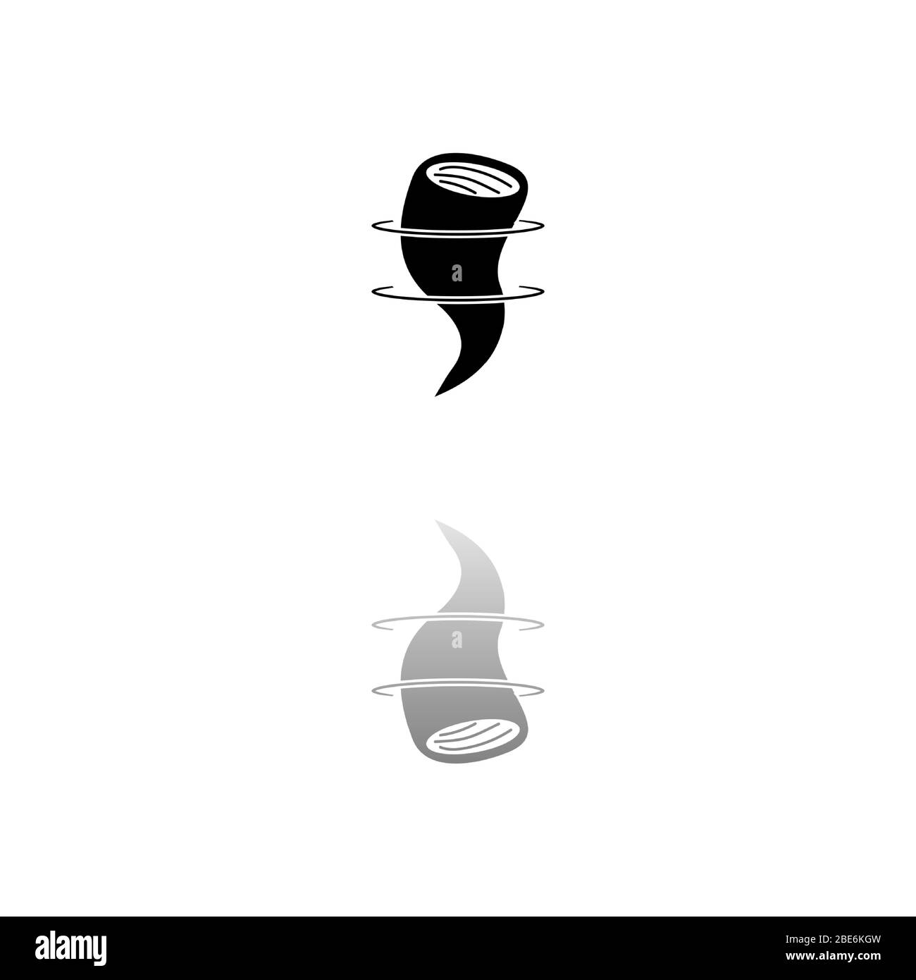 Tornado. Schwarzes Symbol auf weißem Hintergrund. Einfache Illustration. Flacher Vektor. Spiegelreflexionsschatten. Kann in Logo, Web, Mobile und UI UX verwendet werden Stock Vektor