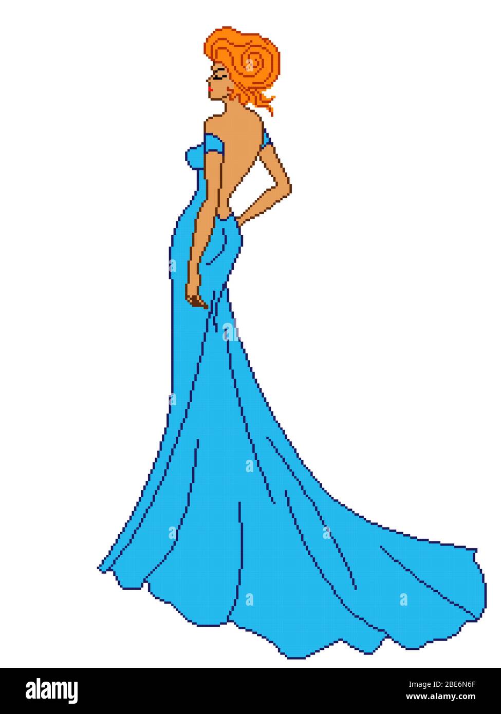 Abstract von eleganten Dame in blau langes Kleid mit geschlossenen Augen, Farbe pixelige Illustration, kann in der Stickerei verwendet werden Stock Vektor