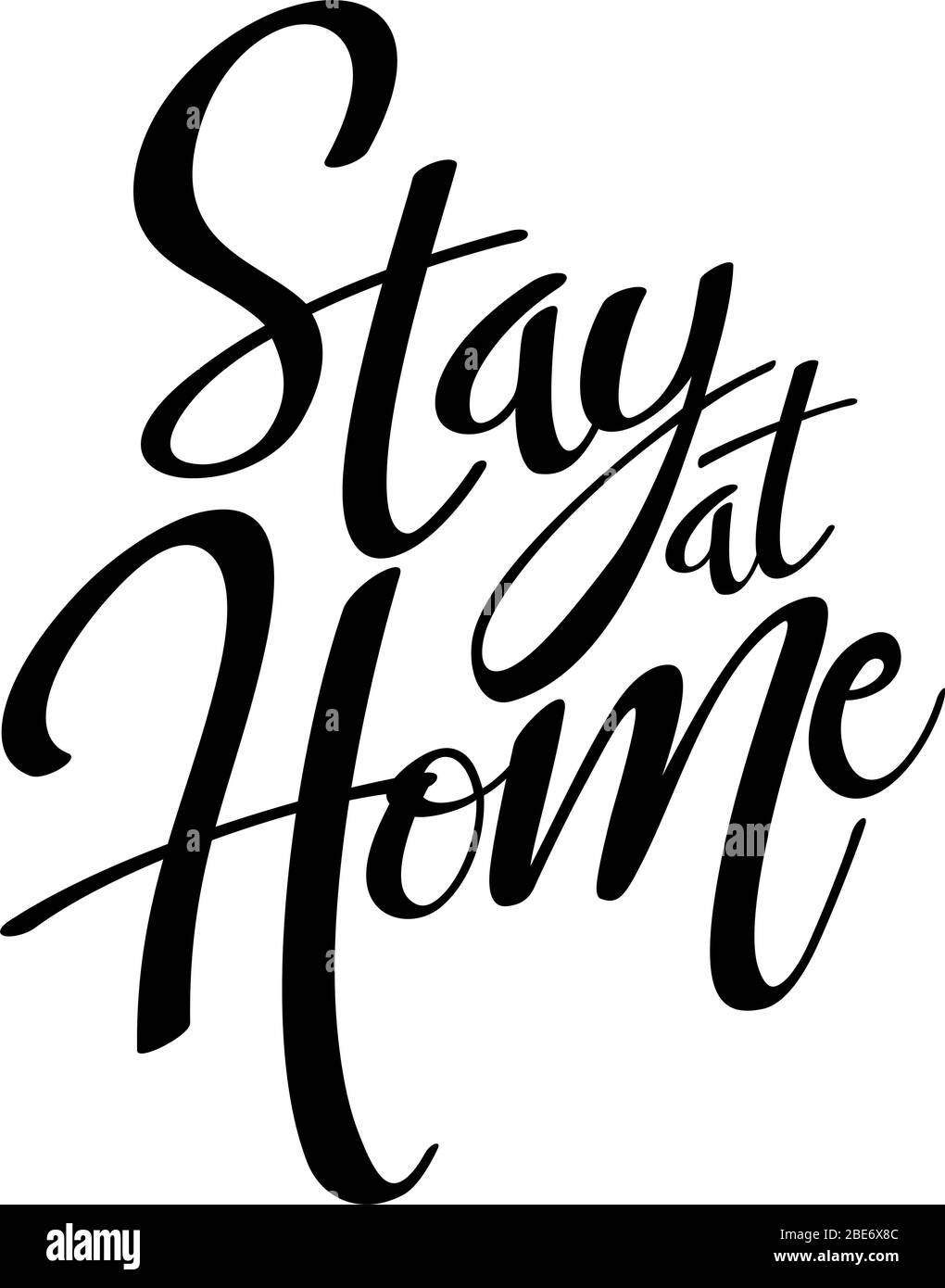 Stay at Home Zitat in schwarz isoliert auf weißem Hintergrund. Soziale Distanzierungskampagne während der vierzeiligen Coronavirus-Pandemie Stock Vektor