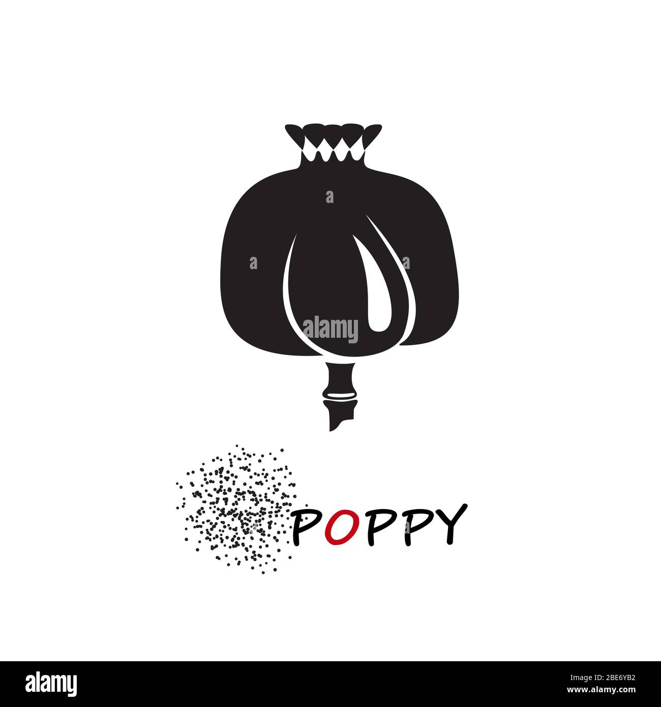Mohn Kopf und Samen Vektor Illustration. Papaver somniferum сapsule Silhouette. Stock Vektor