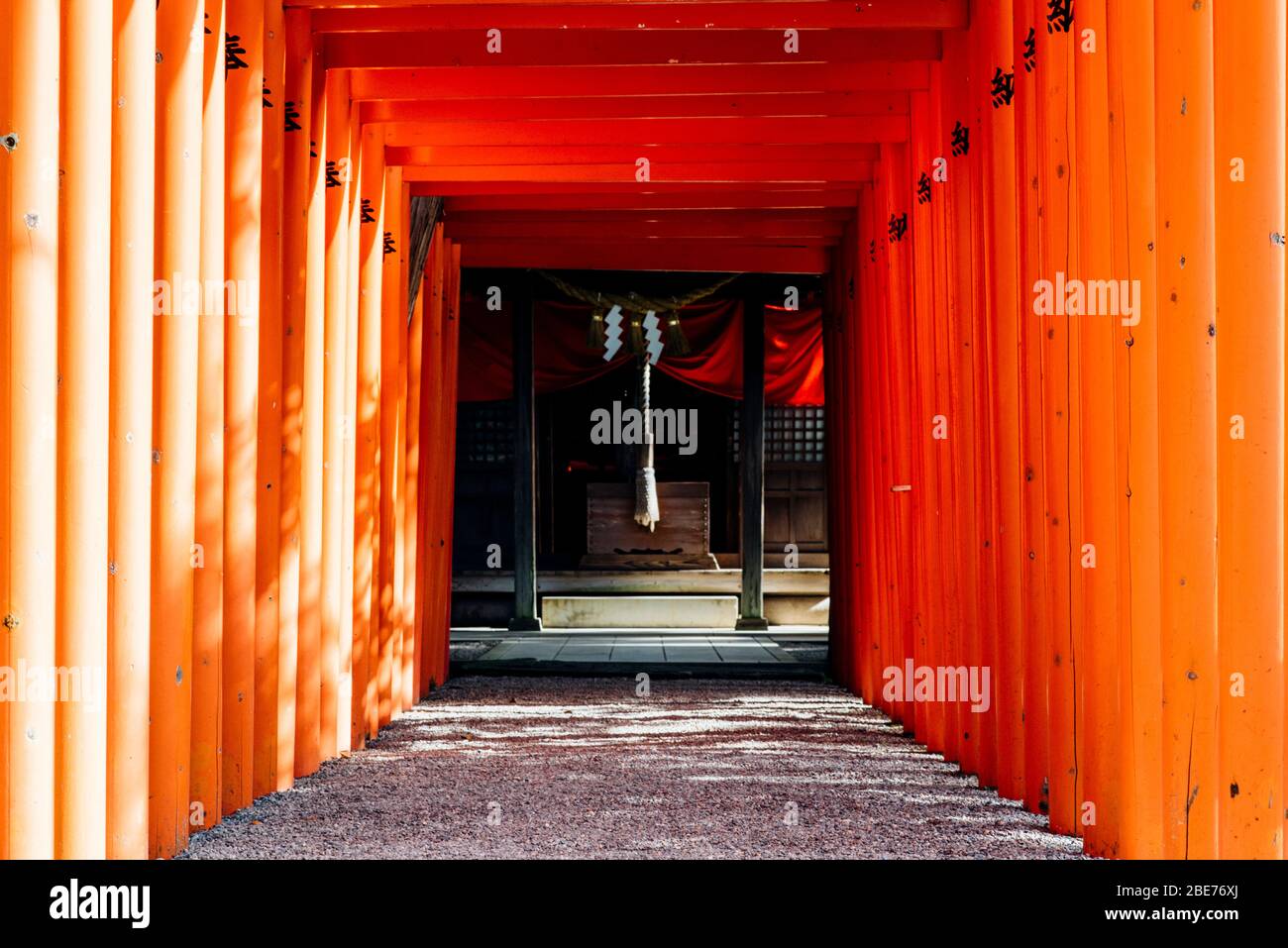 Torii am Izumi-Schrein im Suizenji-Garten in Kumamoto. Stockfoto