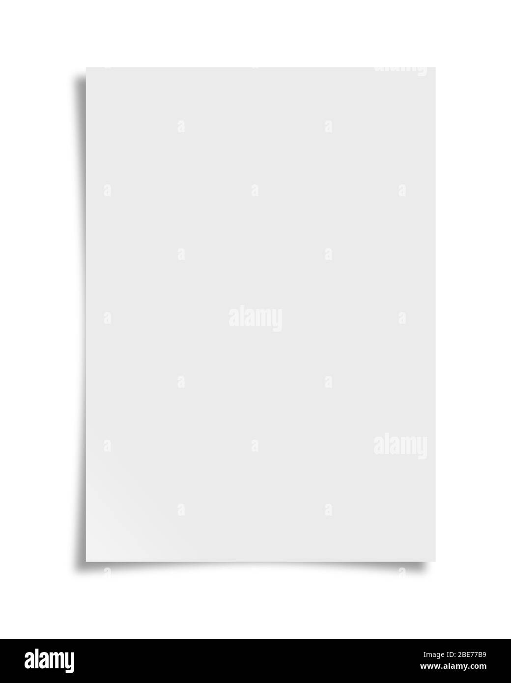 A4-Papier mit Schatten auf weißem Hintergrund Stockfoto