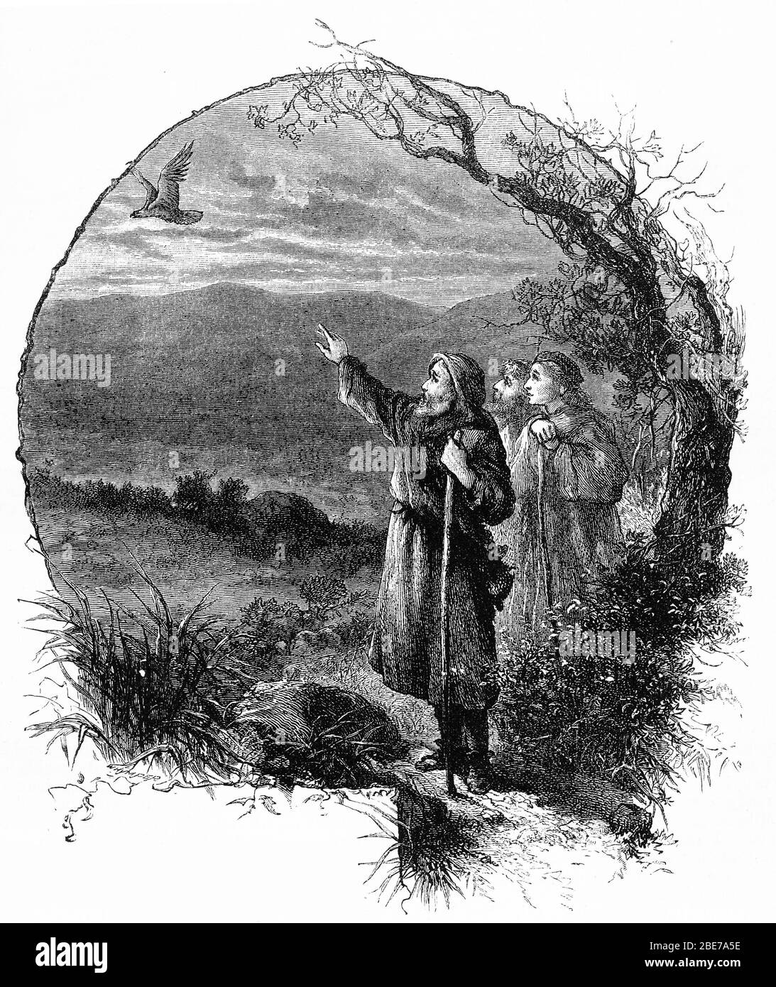 Gravur von Cuthbert (c. 634 – 687) ein angelsächsischer heiliger der frühen northumbrischen Kirche in keltischer Tradition. Er war Mönch, Bischof und Einsiedler, verbunden mit den Klöstern von Melrose und Lindisfarne in Northumbria, im Nordosten Englands und im Südosten Schottlands. Nach seinem Tod wurde er der bedeutendste mittelalterliche heilige Nordengland. Stockfoto