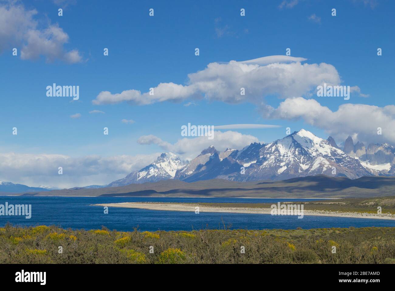 Sarmiento Seeblick, Torres del Paine Nationalpark, Chile. Chilenischen Patagonien Landschaft Stockfoto