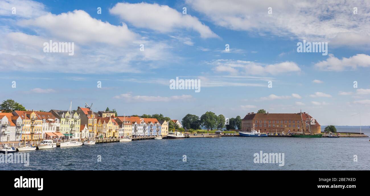 Panorama des Hafens und des Schlosses in Sonderborg, Dänemark Stockfoto