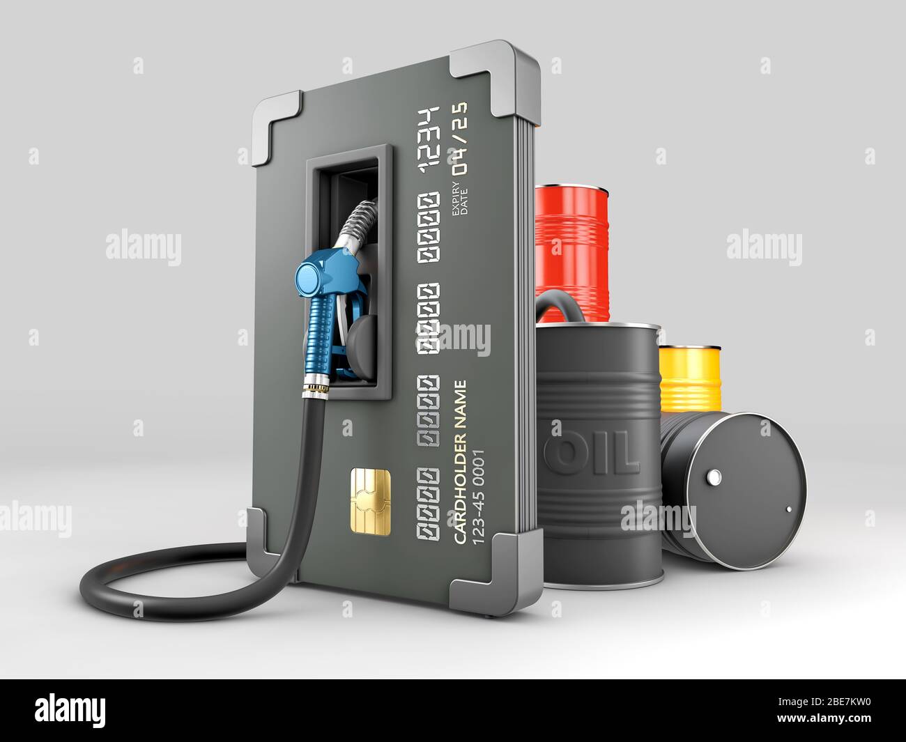 3d Rendering von realistischen Kredit mit Kraftstoffschlauch Tankstellenkonzept, Clipping-Pfad enthalten. Stockfoto