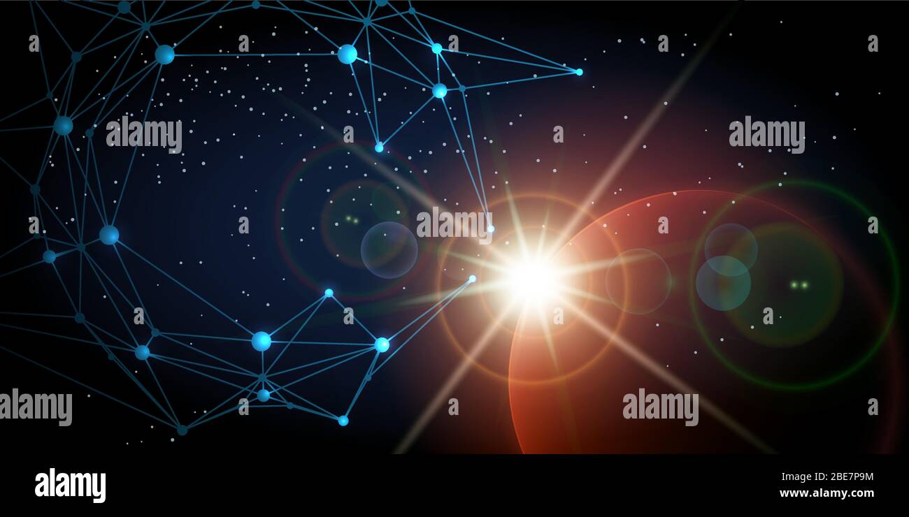 Planet und Shining Star im Weltraum futuristischer Hintergrund. Vektorgrafik. Stock Vektor
