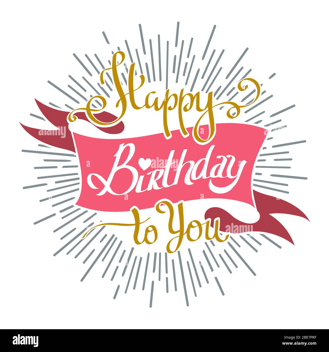 Handgezeichnet Happy Birthday zu dir Schriftzug auf Sonne platzen Hintergrund. Geburtstagseinladung Retro-Emblem. Vektorgrafik. Stock Vektor
