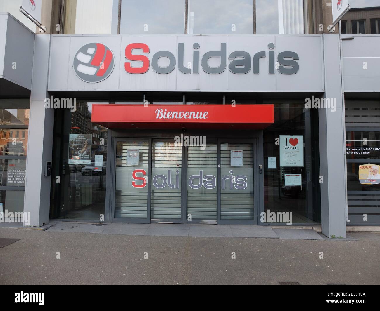 Mutualité Solidaris. Solidaris ist der Sozialist Mutuel, das gesunde Versicherungssystem. Frontstore in Charleroi, Belgien Stockfoto