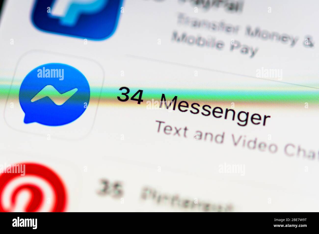 Facebook Messenger App im Apple App Store, soziales Netzwerk, App-Symbol, Details, Vollformat Stockfoto