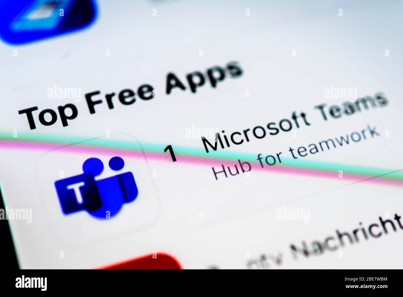 Microsoft Teams App, Videokonferenzdienst, App-Symbol, Anzeige auf Mobiltelefon, Smartphone, Detail, Vollbild Stockfoto