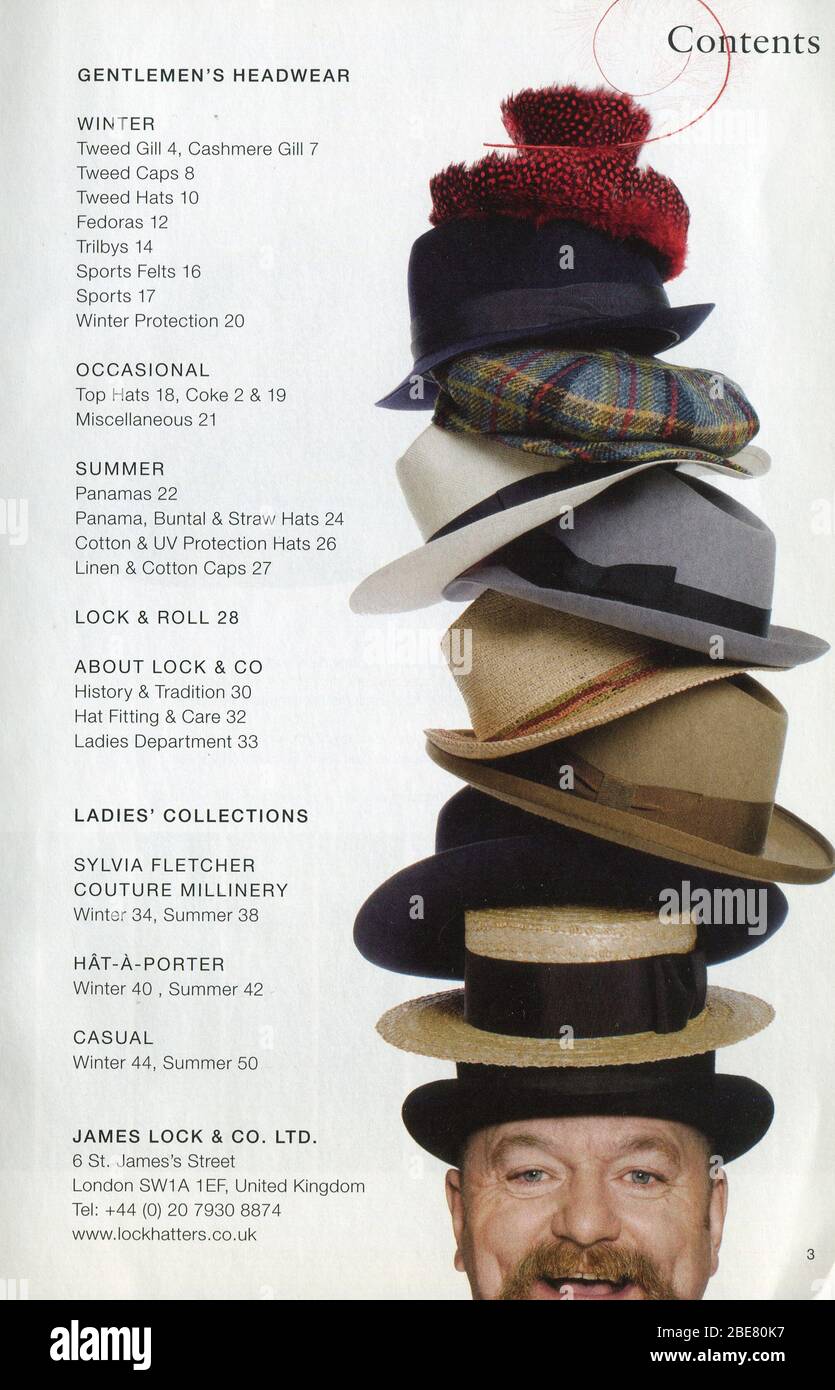 Catalog Hats J. Lock & Co., erstmals in Großbritannien veröffentlicht. Stockfoto