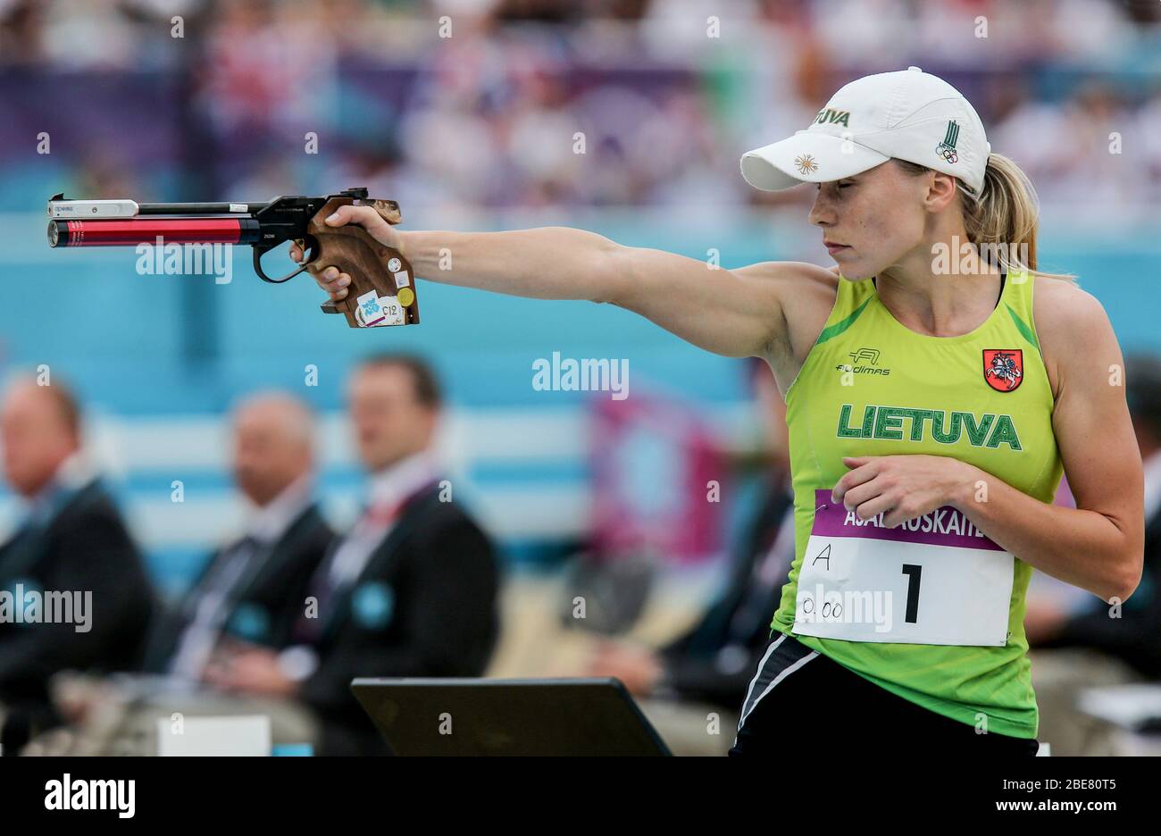 Laura Asadauskaitė-Zadneprovskienė - litauische Fünfathletin. Olympiasieger und Weltmeister, dreimaliger litauischer Athlet des Jahres. Stockfoto