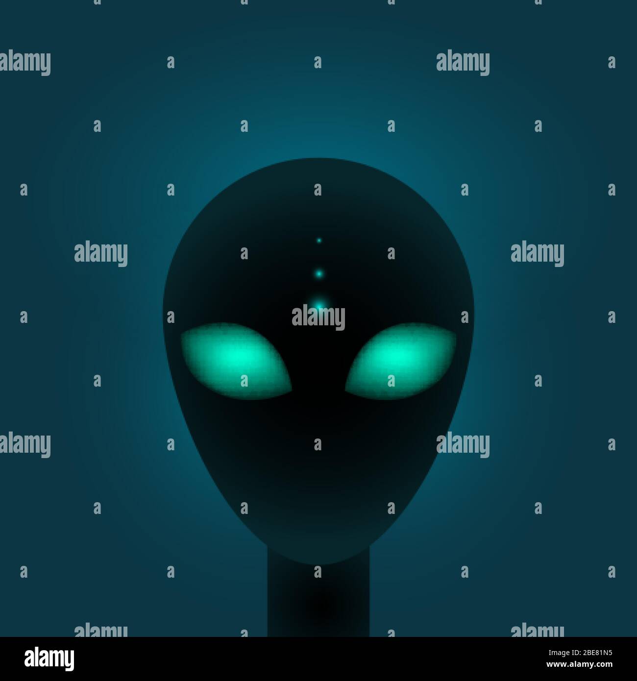 Kopf von Alien mit großen grünen Augen. Sci-Fi oder paranormale Kreatur. Vektordarstellung Stock Vektor