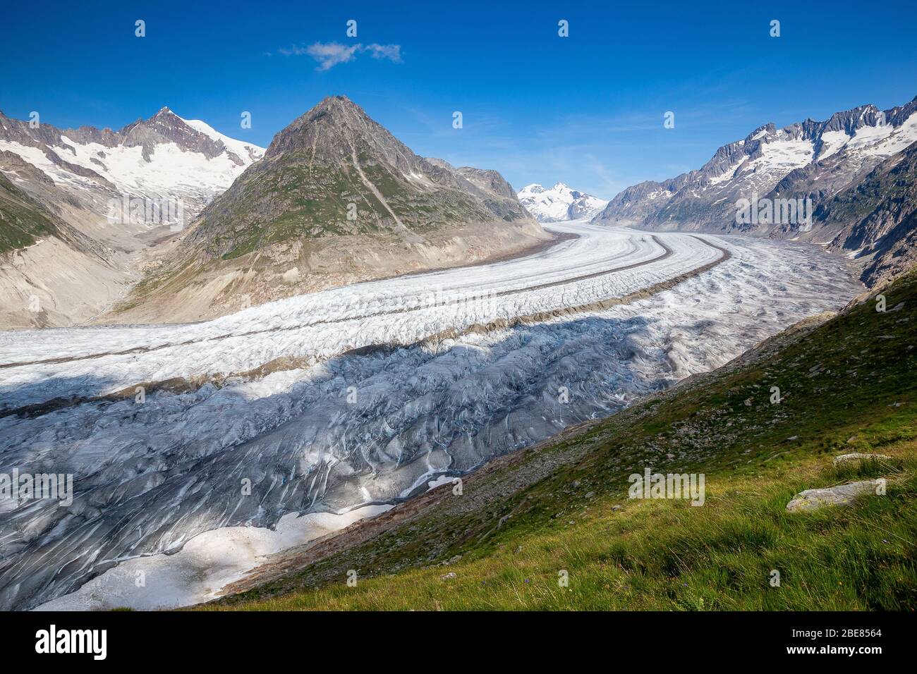 Der Aletschgletscher. Aletschgletscher. Die Ostbernischen Alpen im Schweizer Kanton Wallis. Schweiz. Stockfoto
