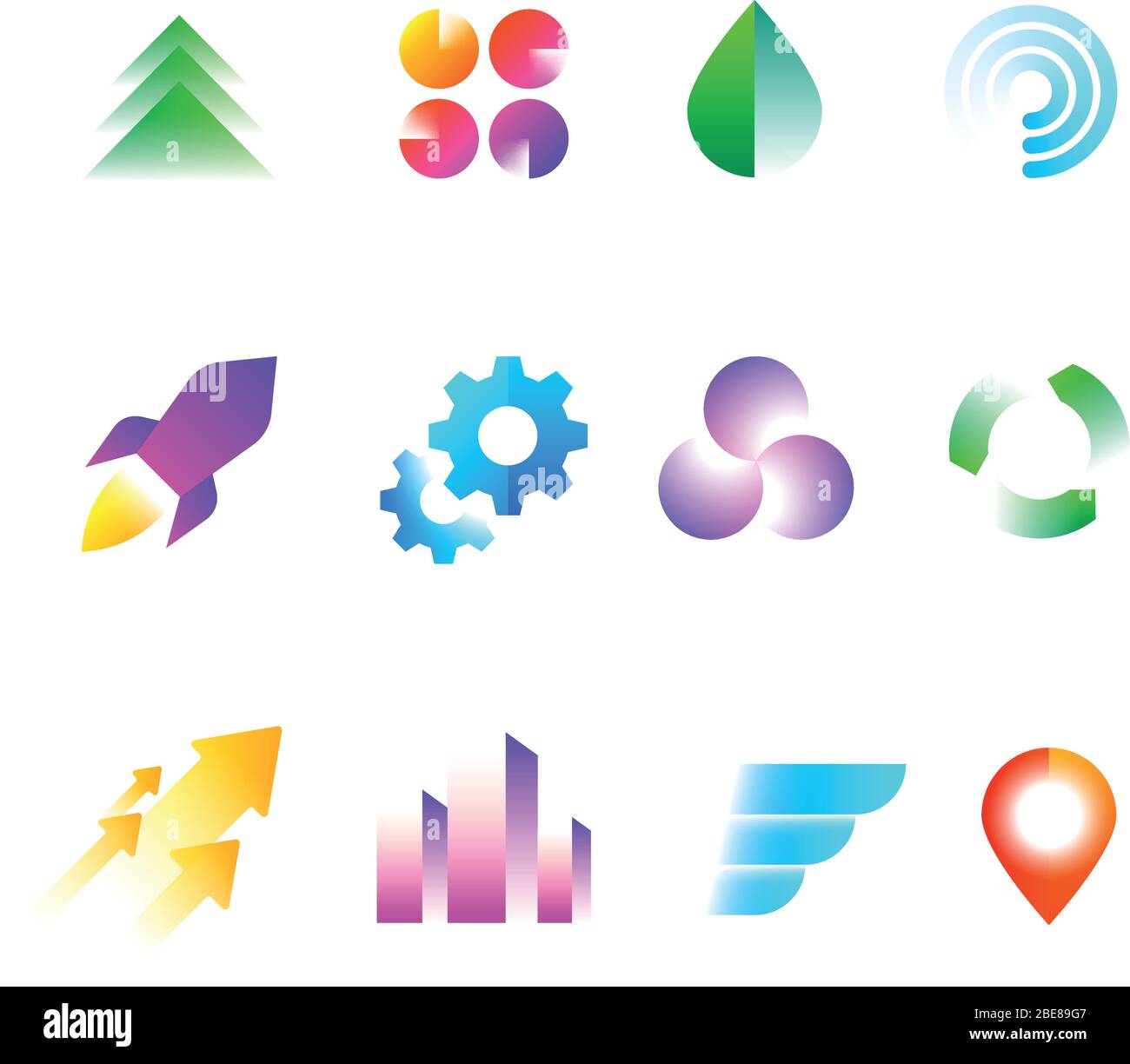 Trendige Business-Logo-Symbole. Regenbogen Farbe geometrische Formen für Logotypen Vektor-Set. Farbige Logo Regenbogen geometrische Illustration Stock Vektor