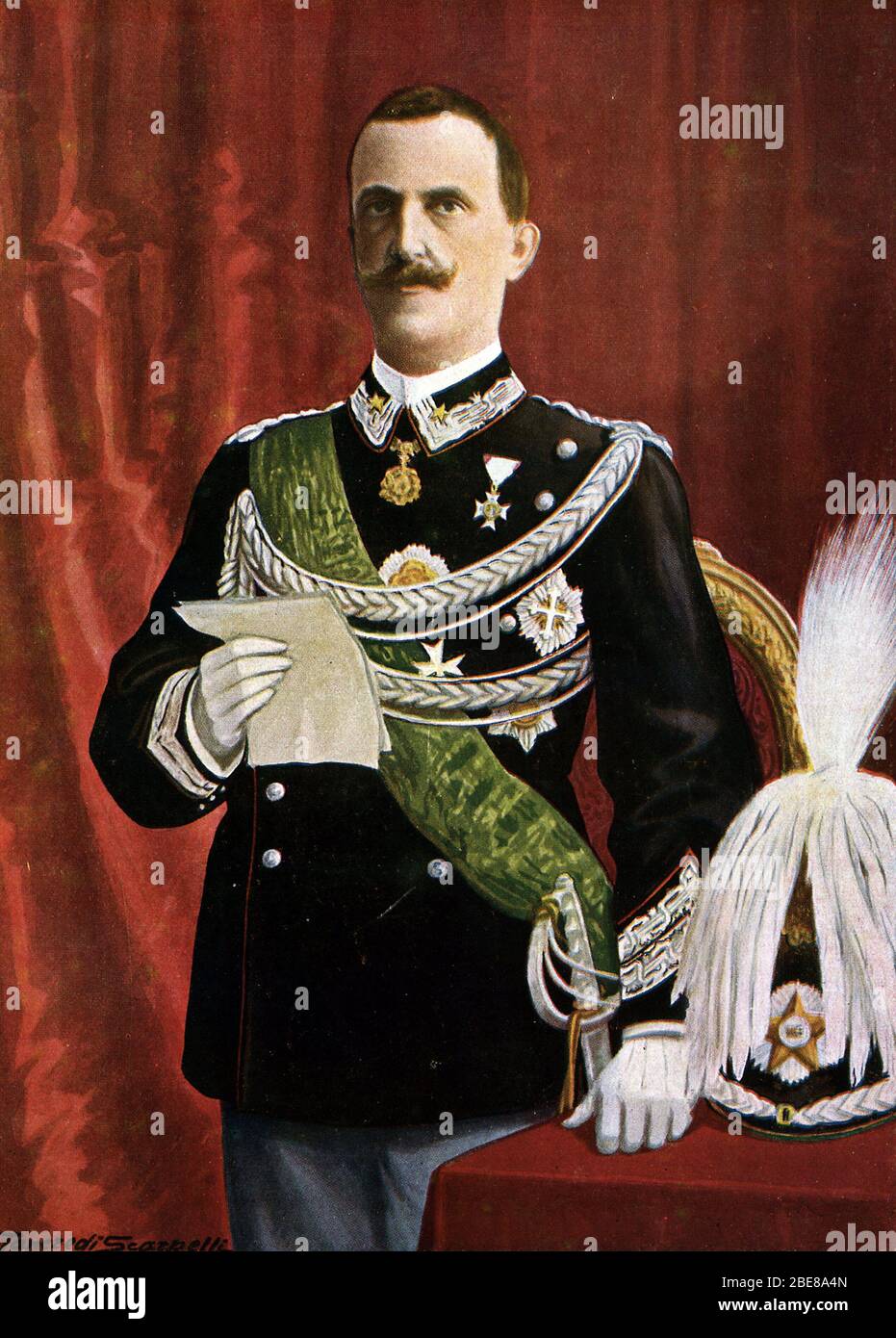 "Portrait du roi d'Italie Victor Emmanuel (Victor-Emmanuel) III (1869-1947) lors de la Lecture du discours de couronnement en aout 1900" (König Vittori Stockfoto