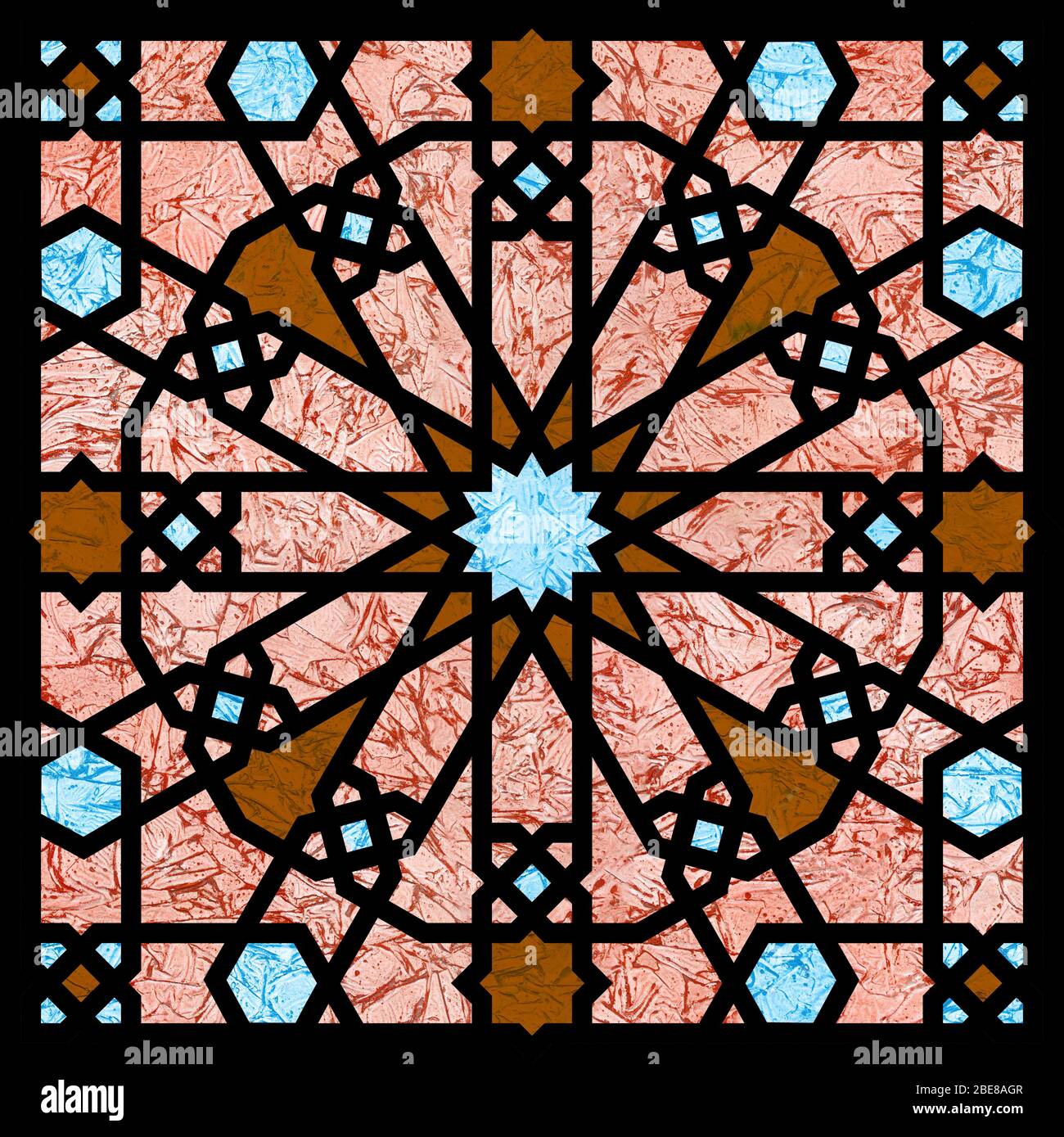 Islamische, arabische quadratische Kachel mit reicher Textur strukturiert. Stockfoto