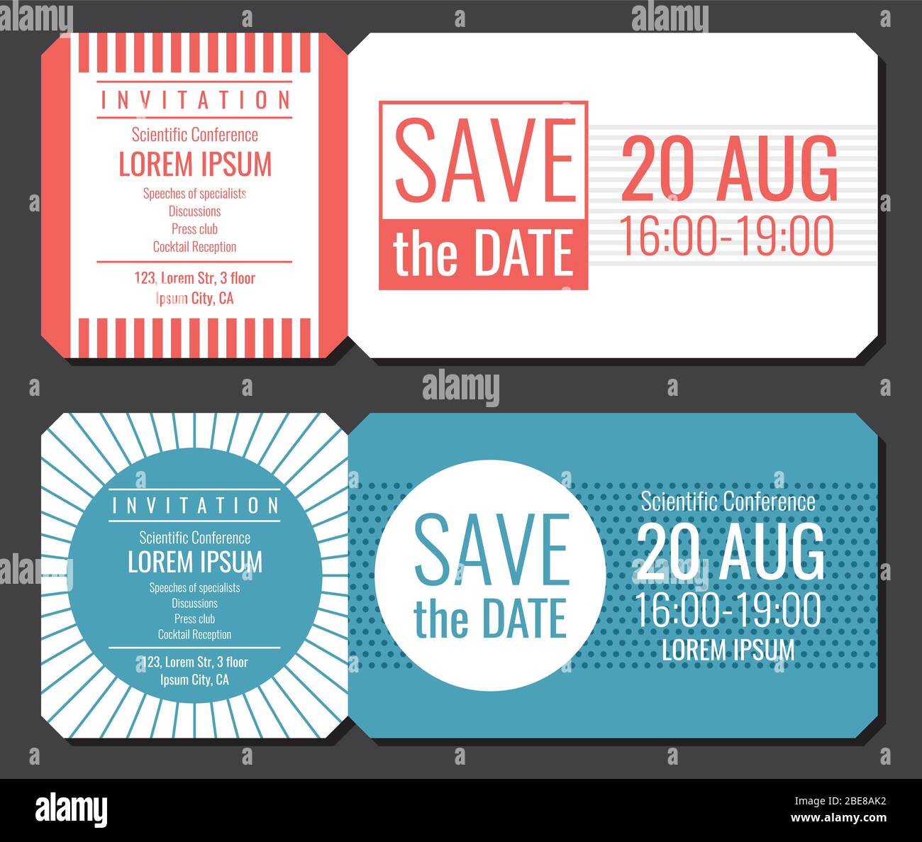 Save the date minimalistisches Einladungsticket-Vektordesign. Hochzeitskarten Moderne Vorlage. Abbildung der Grußkarte und Einladungskarte Stock Vektor