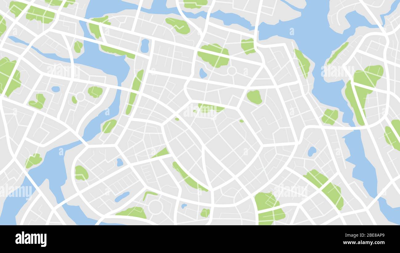 Saubere Draufsicht des Tages Zeit Stadtplan mit Straße und Fluss, Blank städtischen Imagination Karte, Vektor-Illustration Stock Vektor