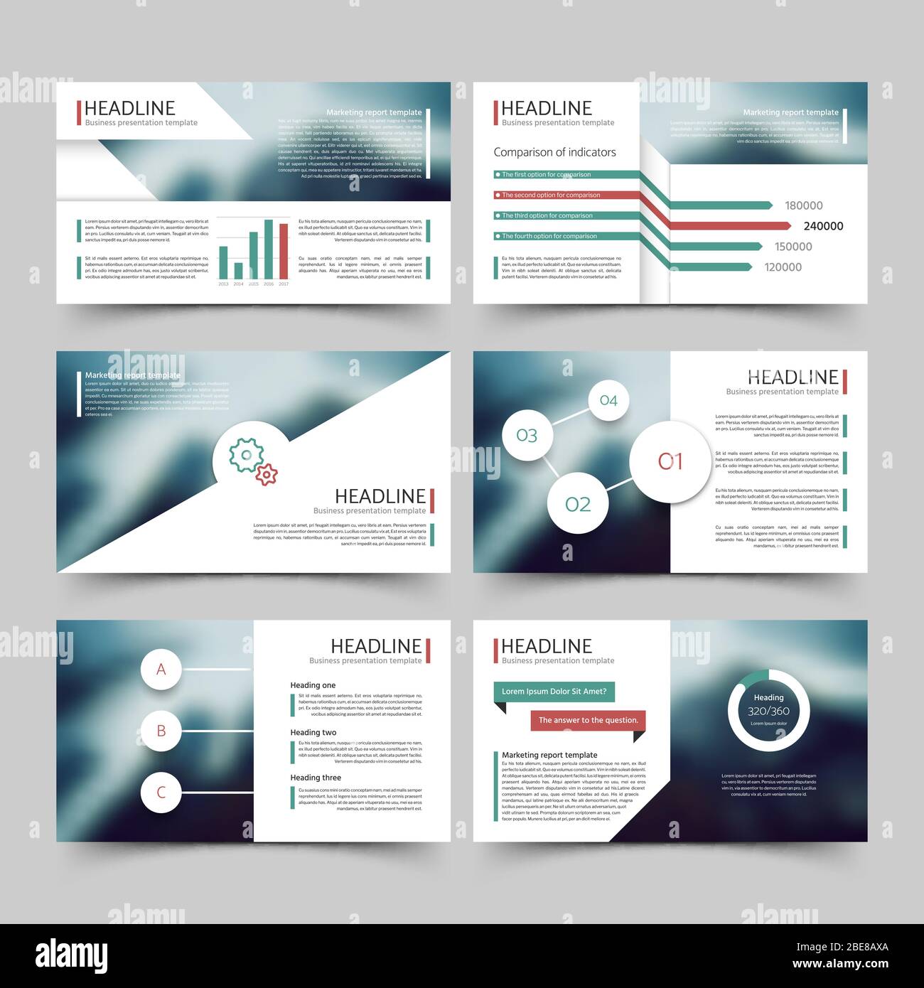 Business-Präsentation Corporate Marketing Bericht Vektor-Vorlagen mit Diagrammen und Grafiken Infografiken Elemente. Broschüre für Präsentation, Business Infografik und Grafik-Illustration Stock Vektor