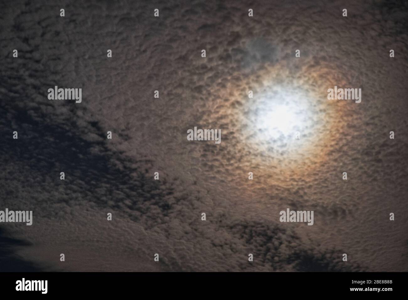 Vollmond steigt in einem dunklen Nachthimmel auf Stockfoto