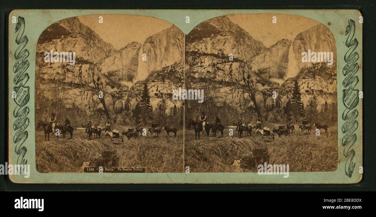 "Unsere Partei", Yo Semite Valley.; Berichterstattung: 1872-1873. Quelle Imprint: Niagara Falls, N. Y.: 1872-1873. Digital Item veröffentlicht 8-31-2005; aktualisiert 2-12-2009.; Originalquelle: Robert N. Dennis Sammlung stereoskopischer Ansichten. / Vereinigte Staaten. / Staaten / Kalifornien. / Stereoskopische Ansichten des Yosemite Valley, Kalifornien / von Charles Bierstadt. (Ca. 72.000 stereoskopische Ansichten: 10 x 18 cm oder kleiner.) digitale Aufnahme Dieses Bild ist in der digitalen Bibliothek der New York Public Library unter der digitalen ID G89F379 011F: digitalgallery.nypl.org → digitalcollections.nypl.org Erhältlich Stockfoto