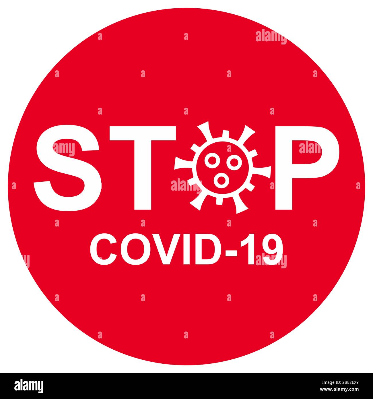 Sign Stop COVID-19, Konzept der Coronavirus-Krankheit Prävention und Quarantäne. Banner mit COVID19-Coronavirus-Symbol und Pandemiewarnthema auf rot. Stockfoto