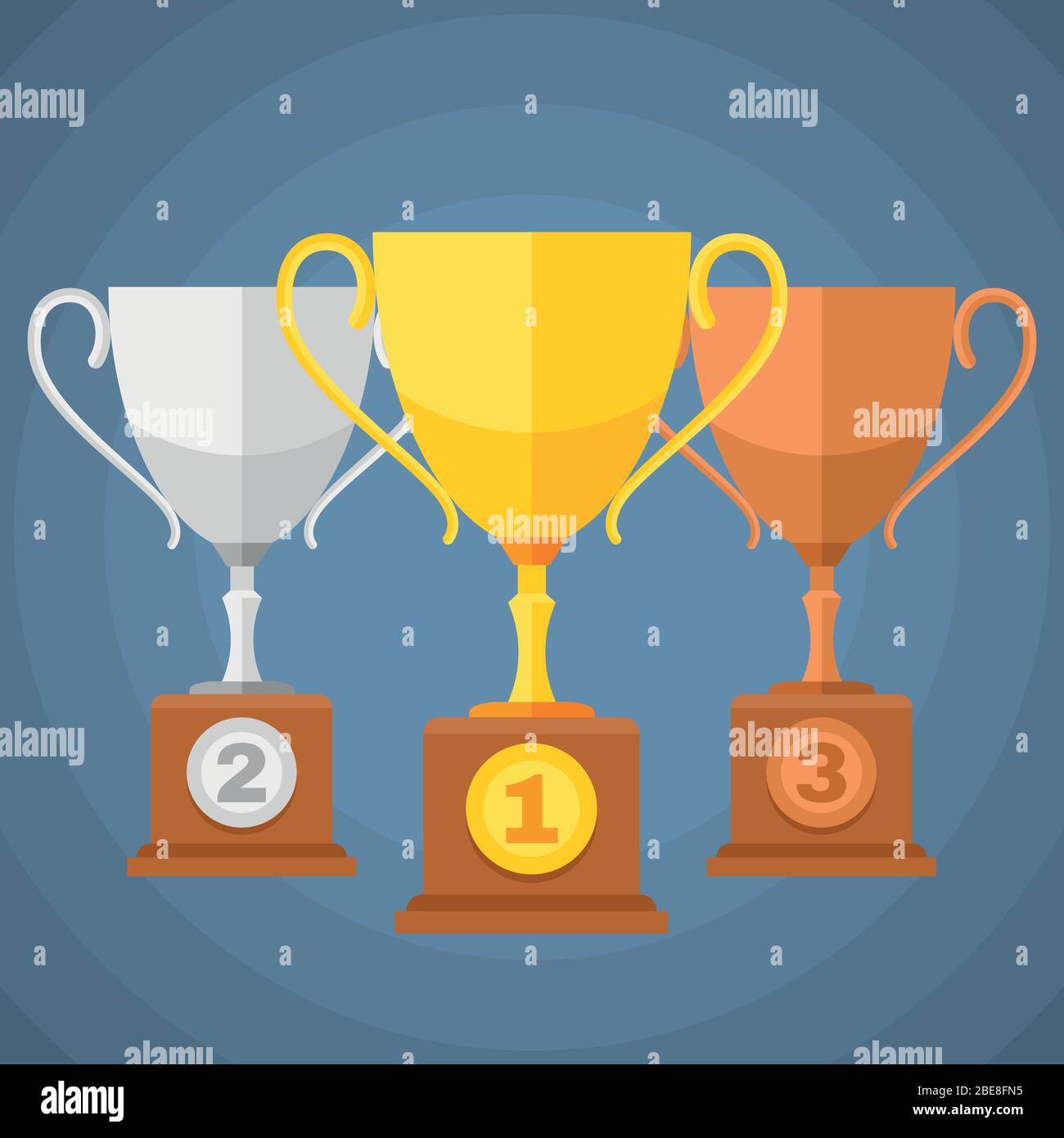 Gold, Silber und Bronze Gewinner Sport Trophäen Pokale. Symbole für Vektorklassifizierungen. Set Pokal-Becher für die Veranschaulichung der Auszeichnungen Stock Vektor