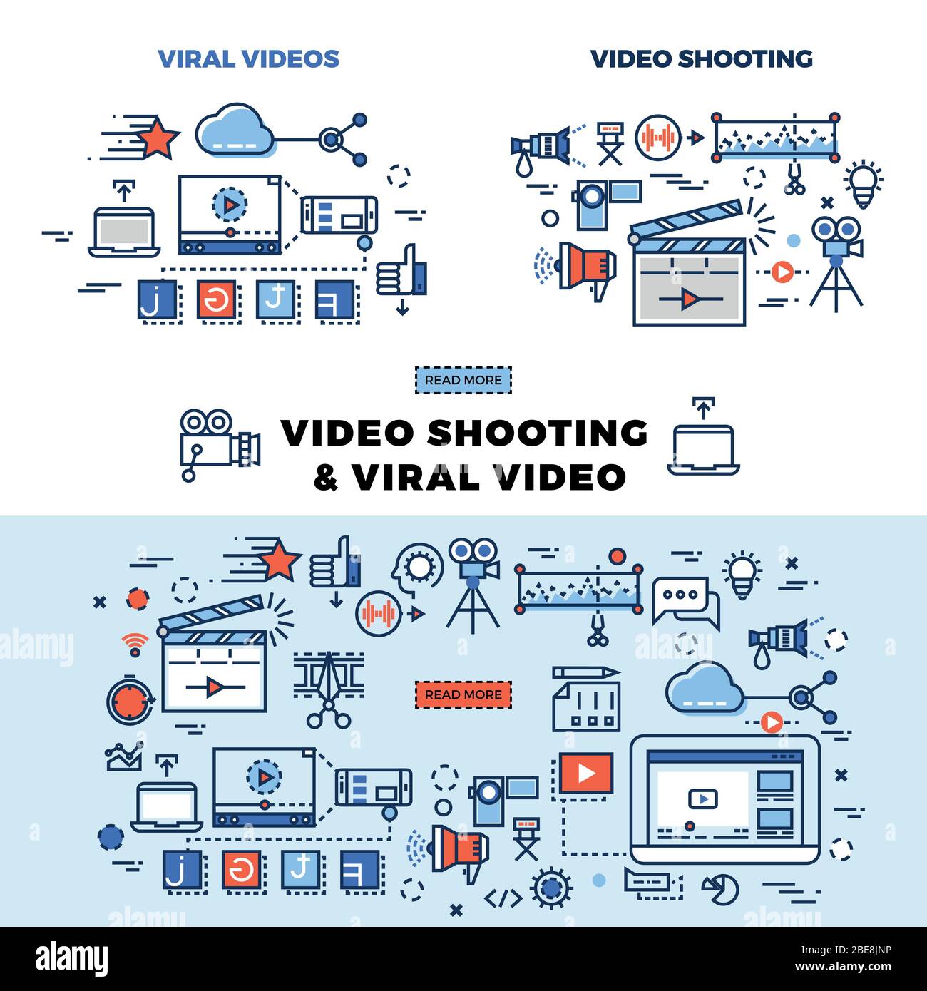 Informationsseite für virale Videos und Videoaufnahmen. Virale Video für Internet Marketing-Llustration Stock Vektor
