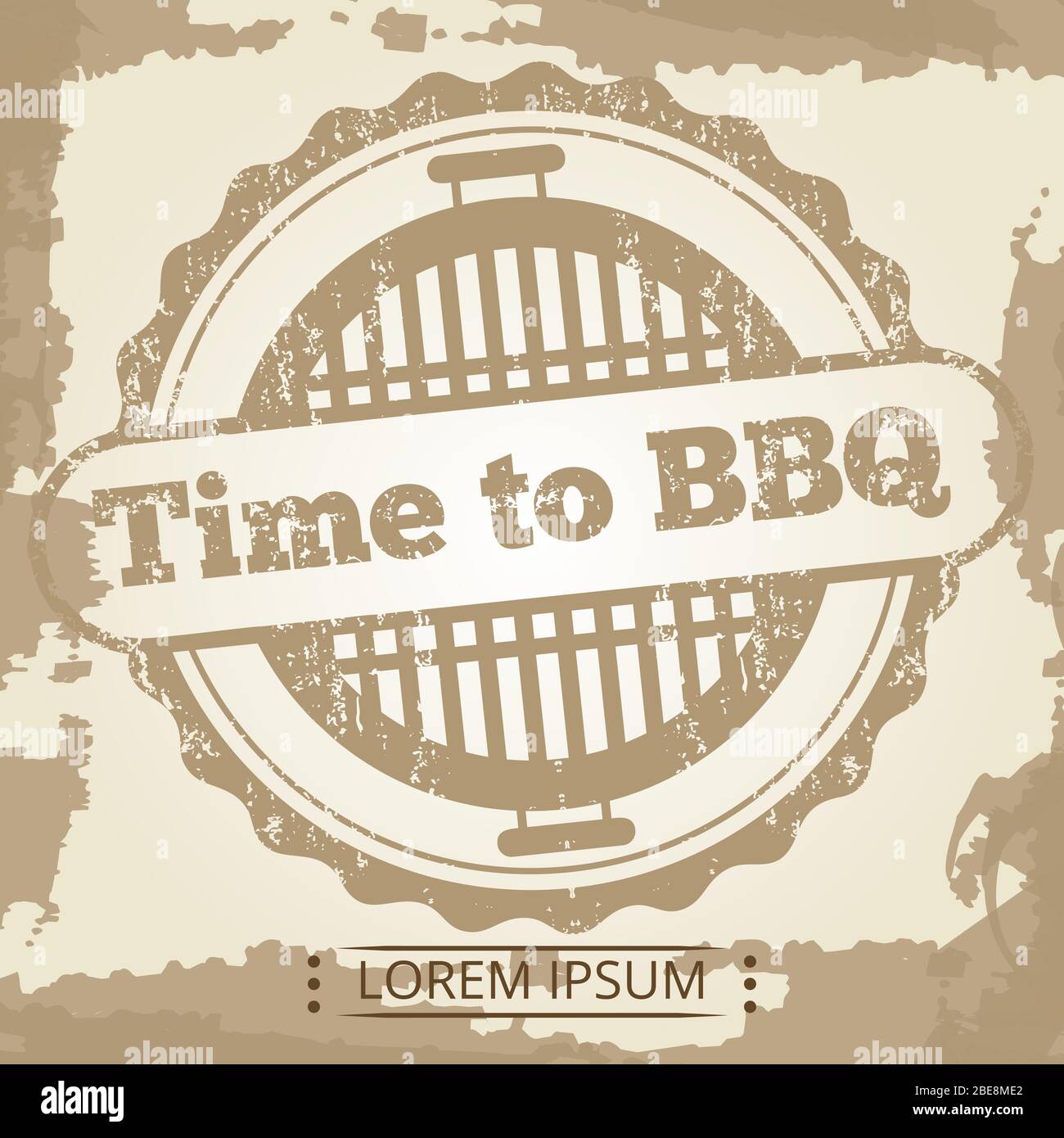 Zeit zum Grunge Hintergrund BBQ mit Etikett. Abbildung des Design-Etiketts für den Grill Stock Vektor