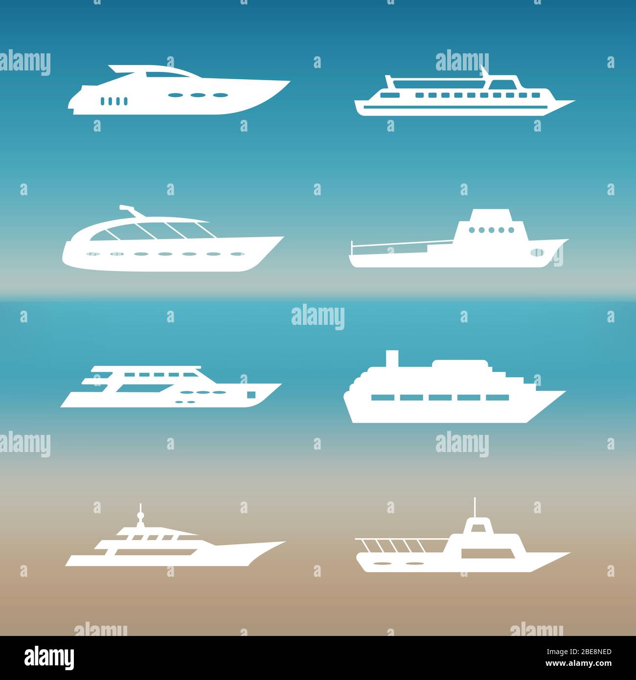 Weiße Schiff und Boote Icons Sammlung. Transportweg, Vektorgrafik Stock Vektor