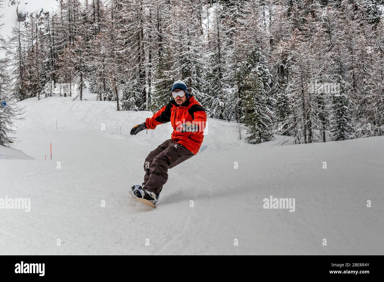 Snowboarder in La Thuile, Aostatal, Italien Stockfoto