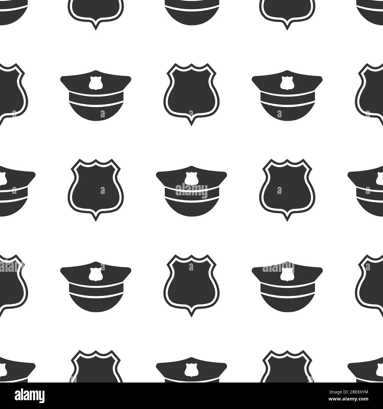 Polizei nahtloses Muster mit Polizei Kappe und Abzeichen. Polizei monochromen Hintergrund Stock Vektor