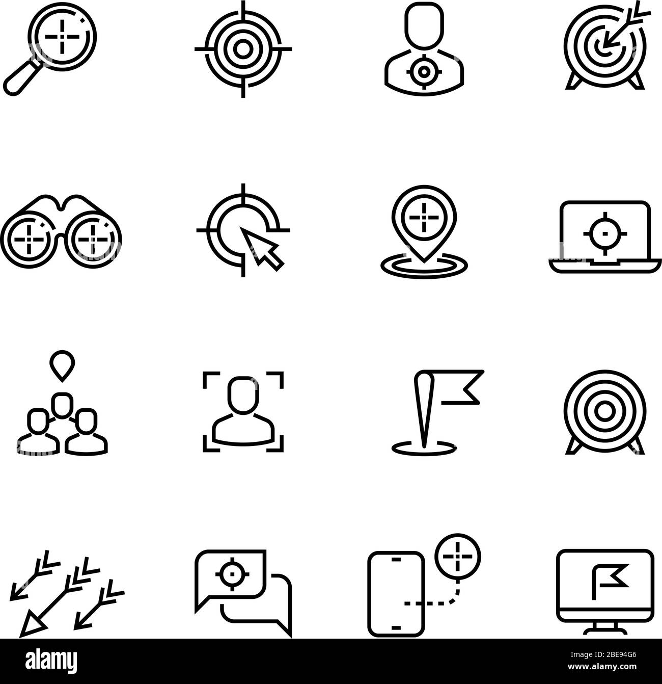 Symbole für Bullseye, Kundenfokus und Ziellinien. Erfolg Bullseye, Pfeilgenauigkeit in Dartboard Illustration Stock Vektor